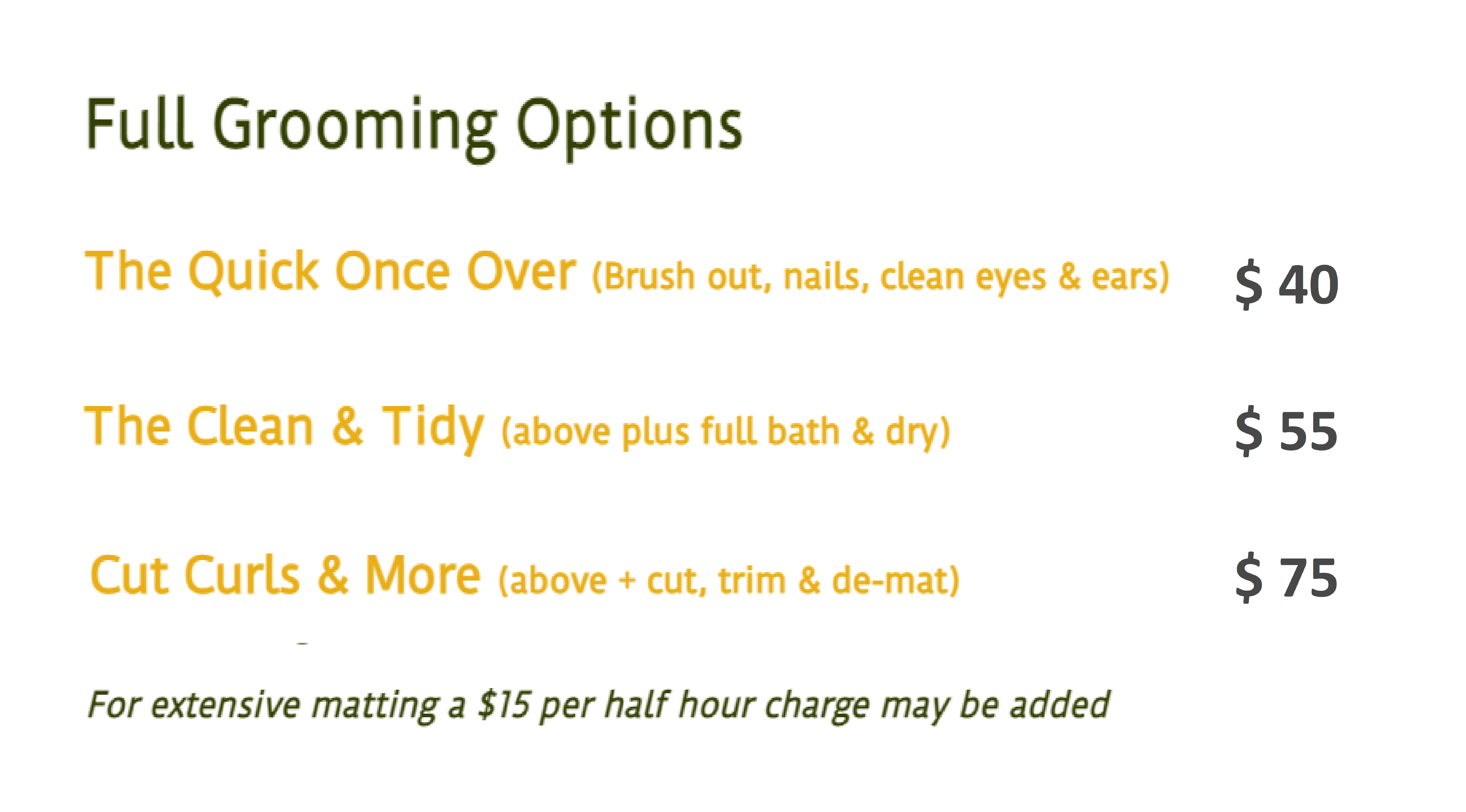 Grooming Pricing